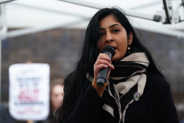 <p>Coventry South MP Zarah Sultana at the picket line (Jacob King/PA)</p>