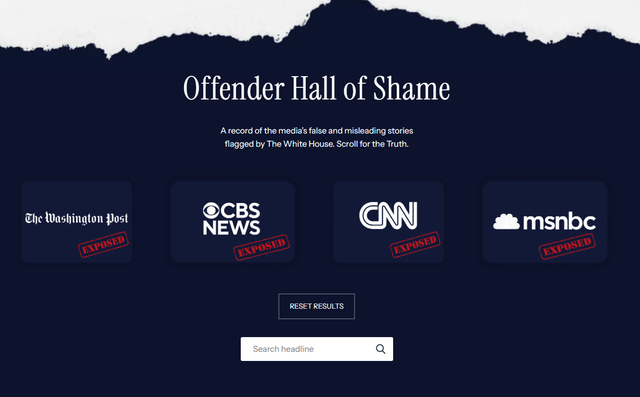 <p>The White House is now publishing a ‘media offenders’ Hall of Shame to name and shame dozens of media outlets and reporters for publishing unflattering stories it dislikes.</p>