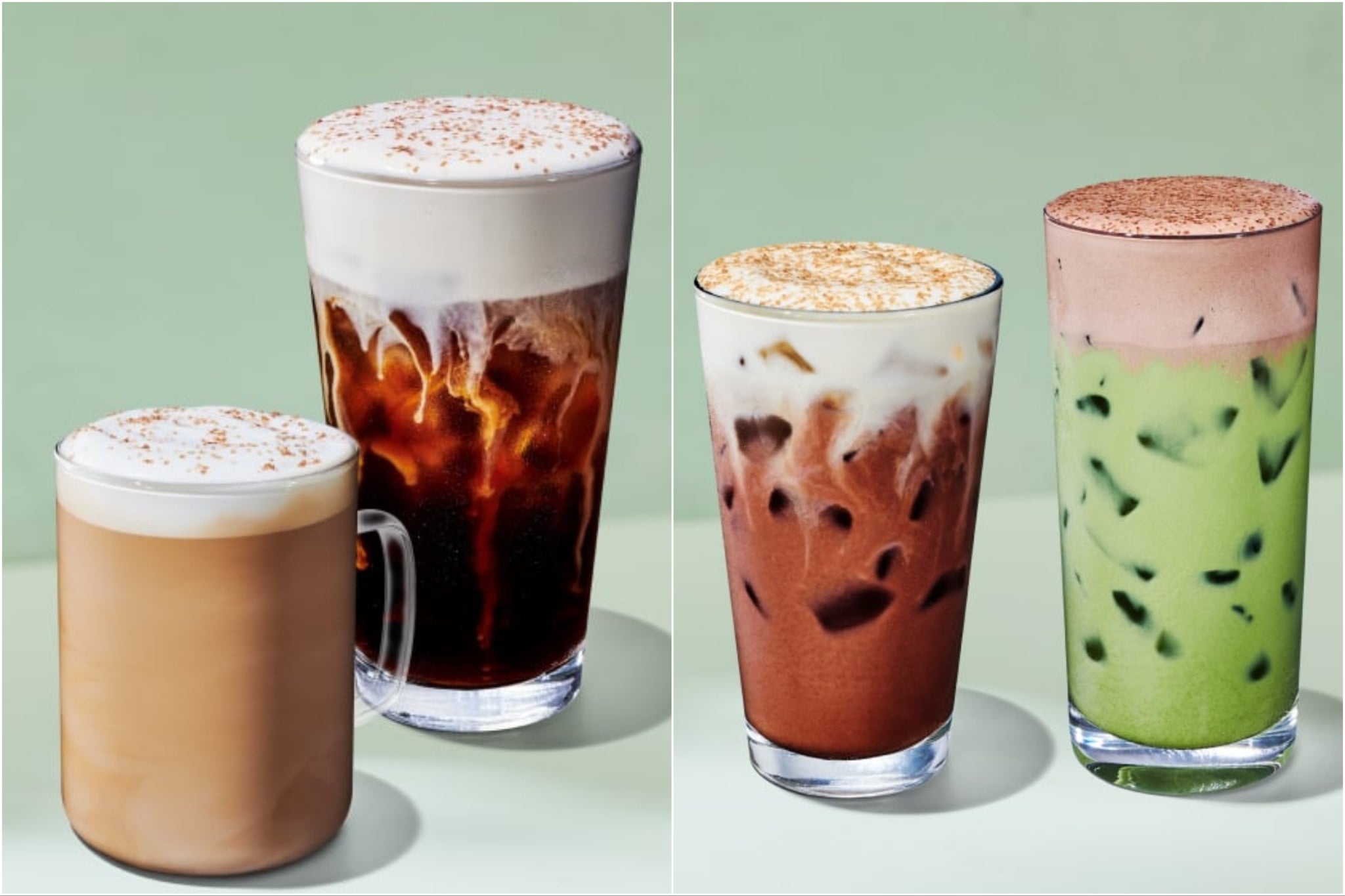 Starbucks is introducing two new Dubai chocolate-inspired drinks (right) this winter