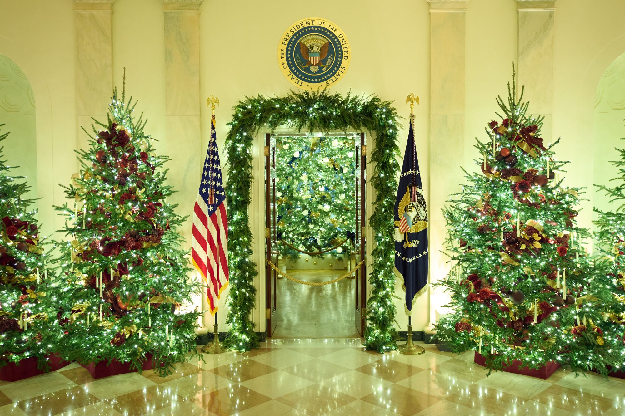 The Christmas trees were lining the hallways of the White House