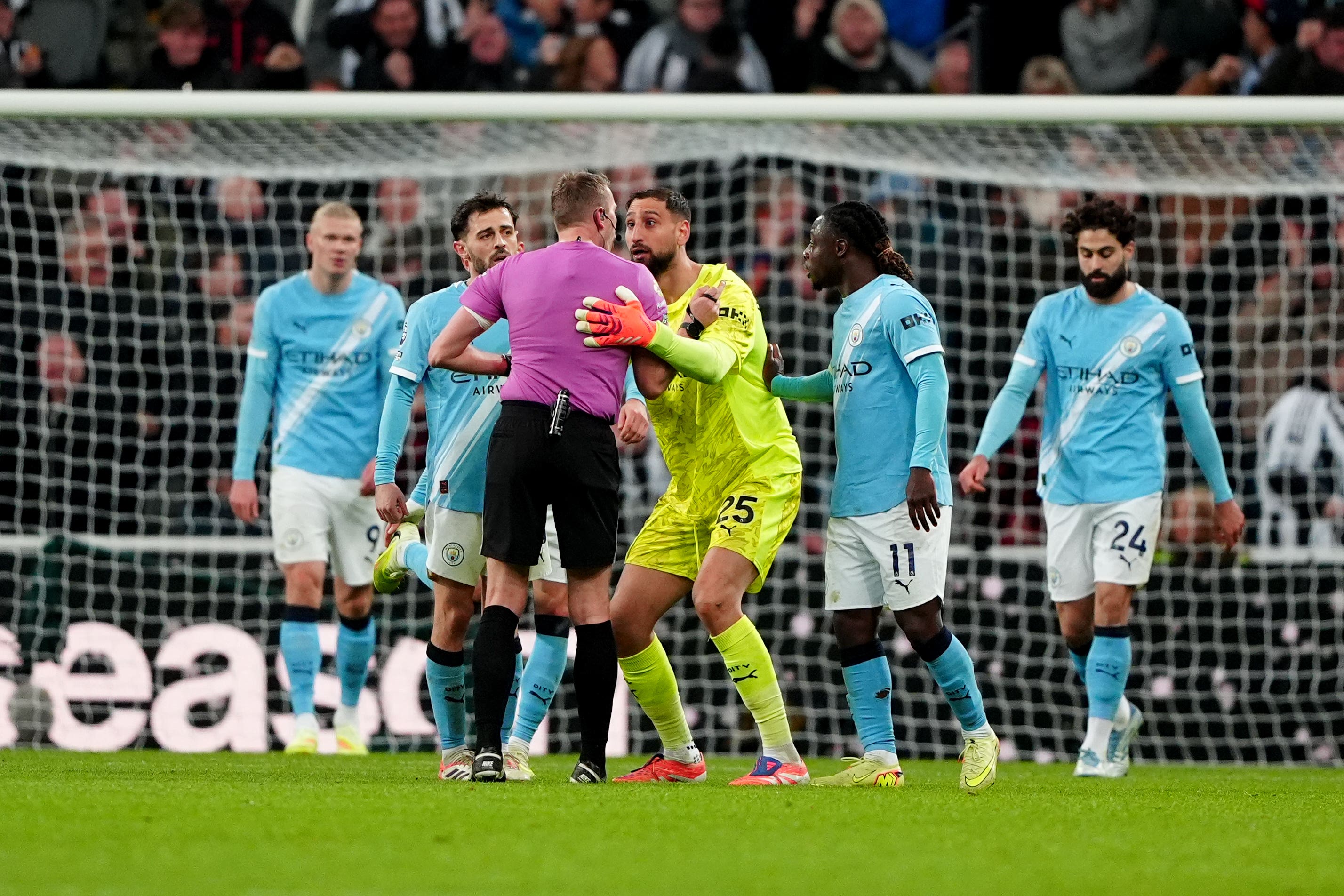Manchester City goalkeeper Gianluigi Donnarumma has already accumulated a number of bookings this season (Owen Humphreys/PA)