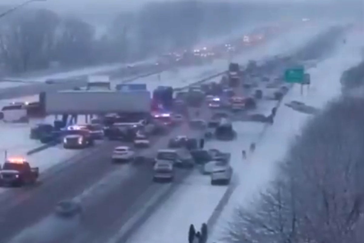 Huge 45 vehicle pile-up in Indiana after cars slide on ice in ‘largest wreck firefighters have ever seen’