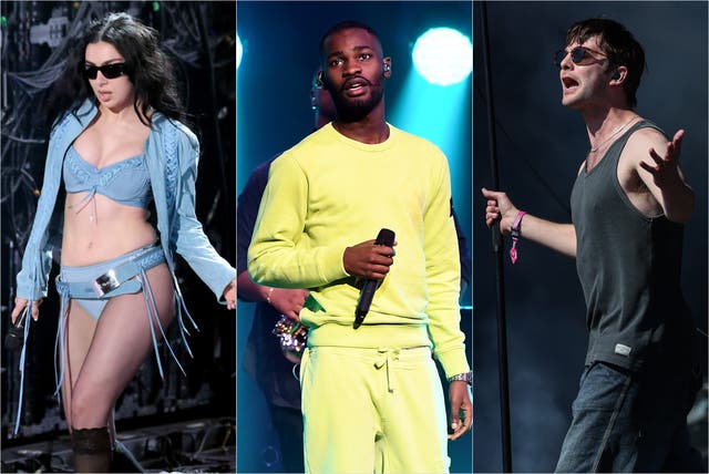 <p>L-R: Charli XCX, Dave and Fontaines DC are headlining Reading and Leeds festivals</p>