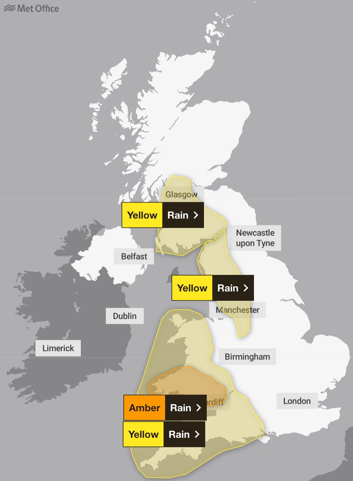 Several Met Office weather warnings are in place for Monday 1 December