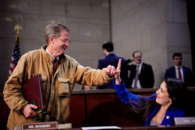<p>Rep. Tim Burchett (R-TN) (L) and Rep. Anna Paulina Luna (R-FL) received enough signatures to force a vote on their legislation to ban members of Congress and their spouses from trading stocks. </p>