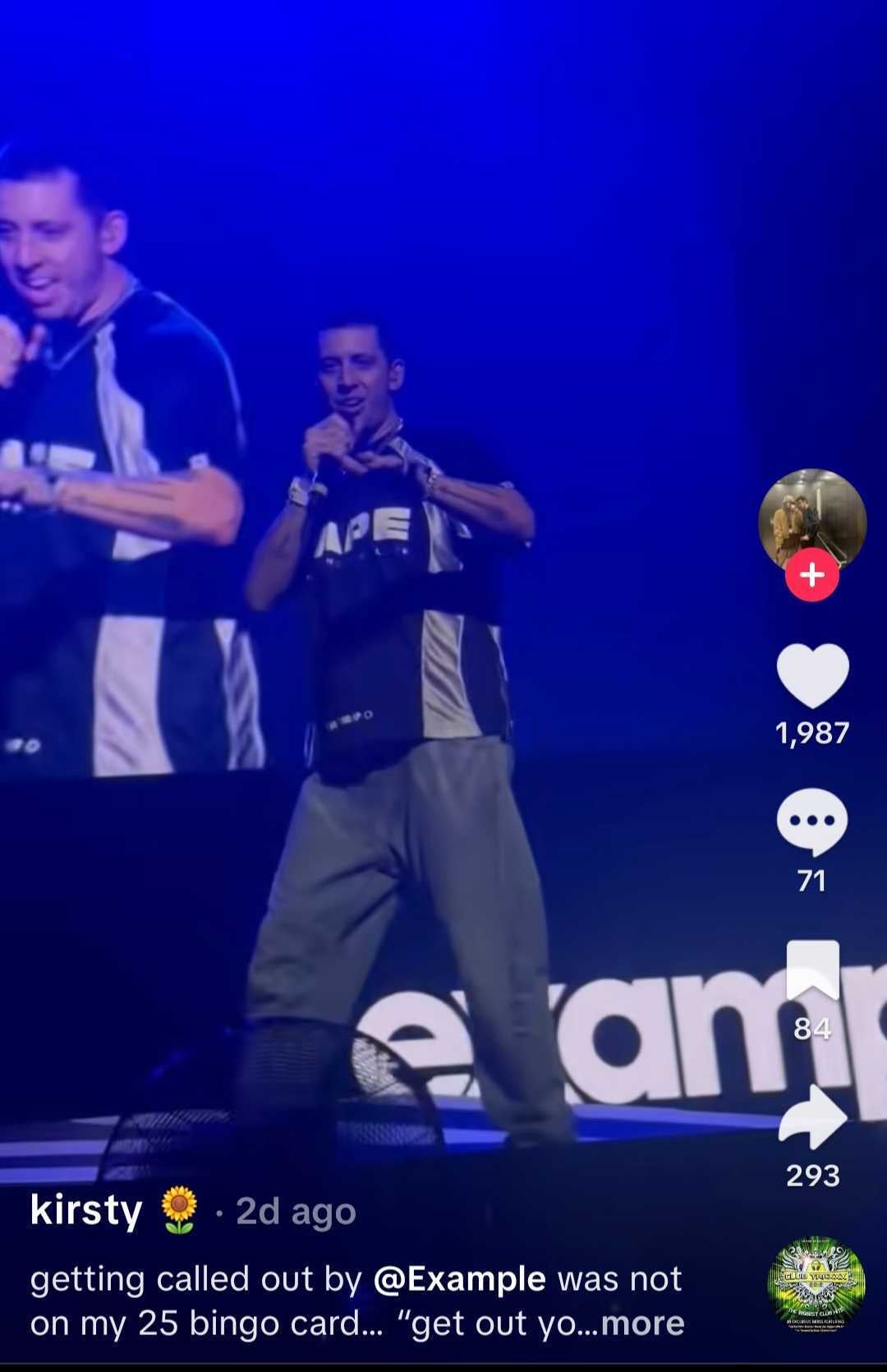 Rapper Example seemingly spots a fan sitting down during his show