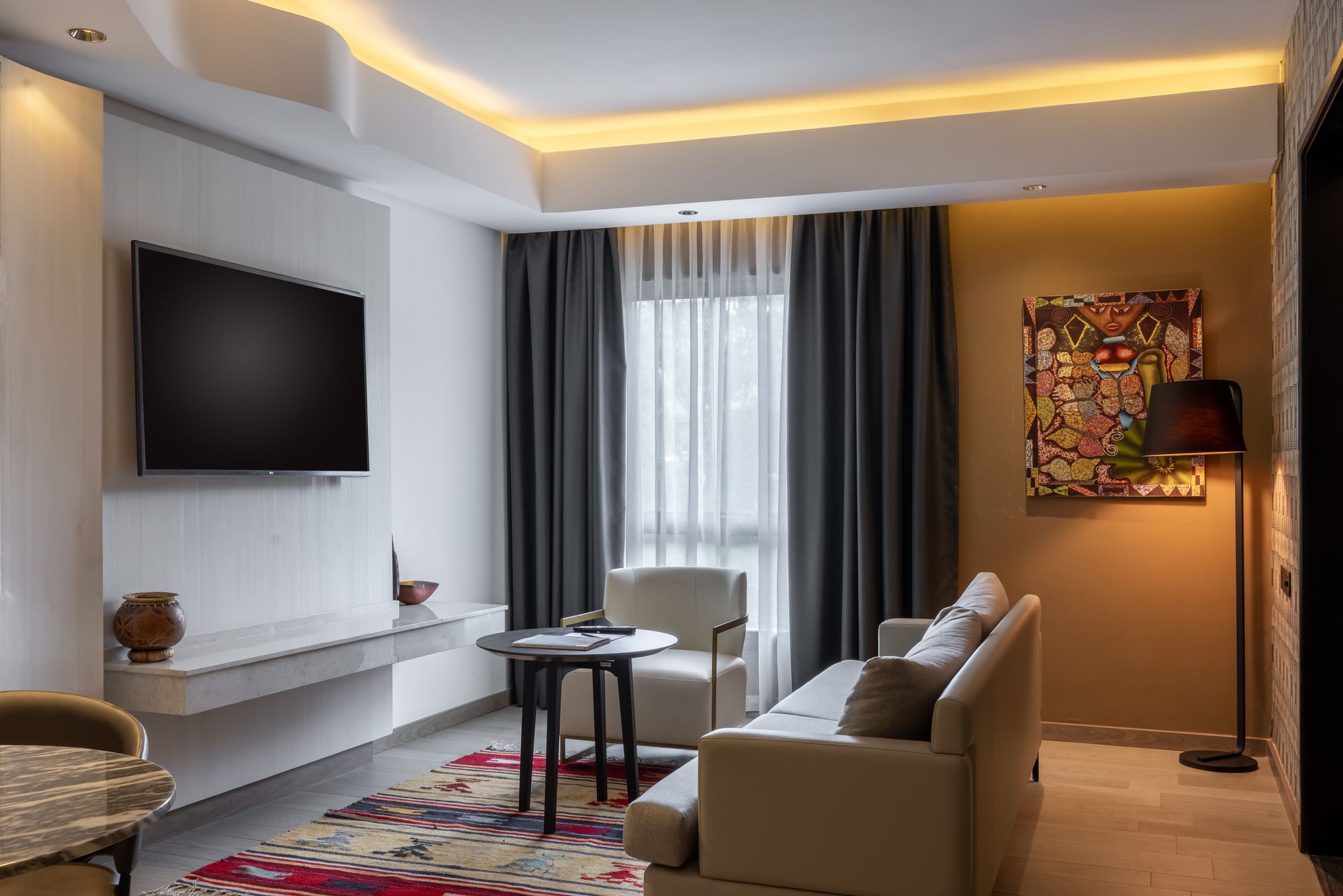 A living room in one of Tribe’s rooms