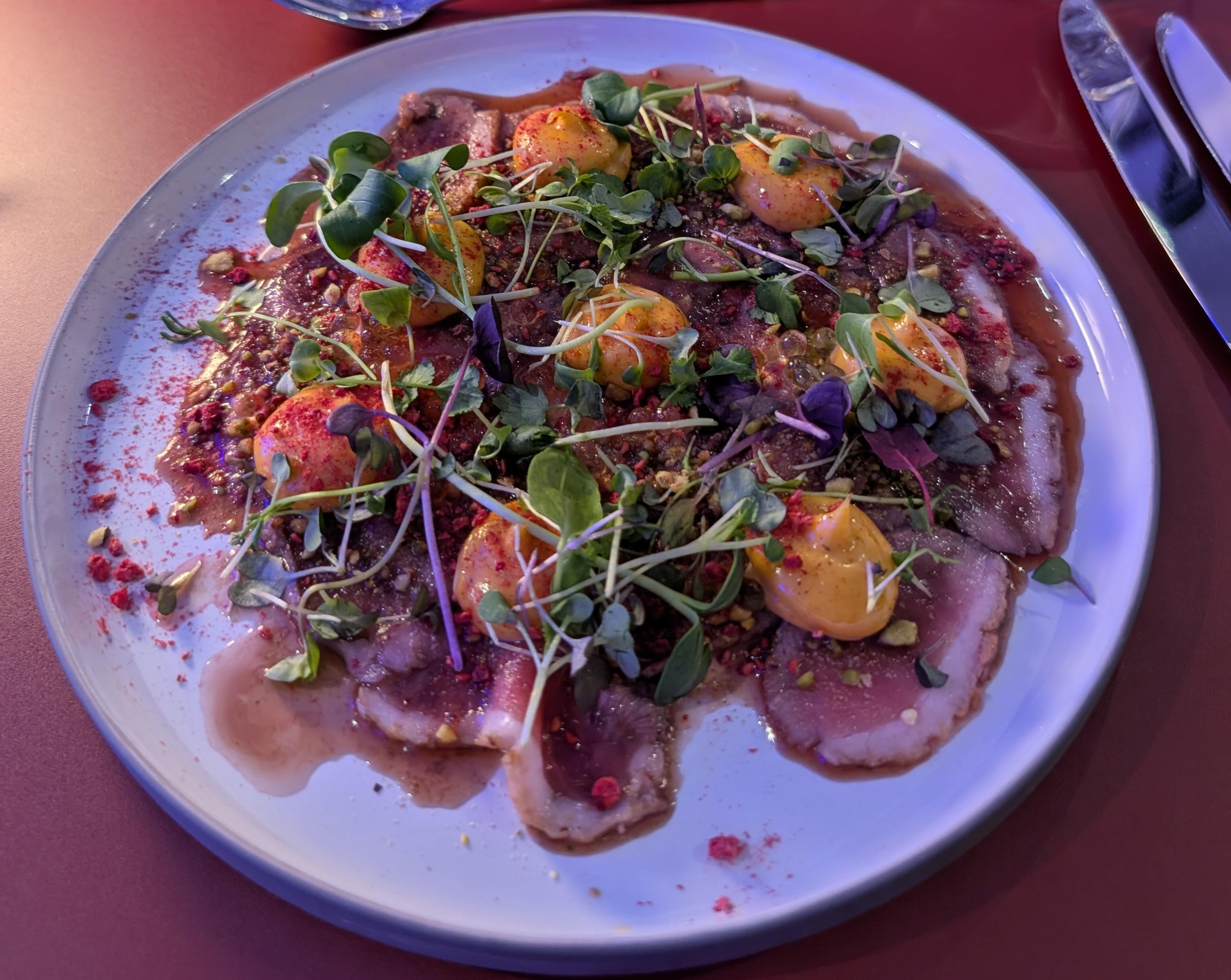 Duck carpaccio at Focus