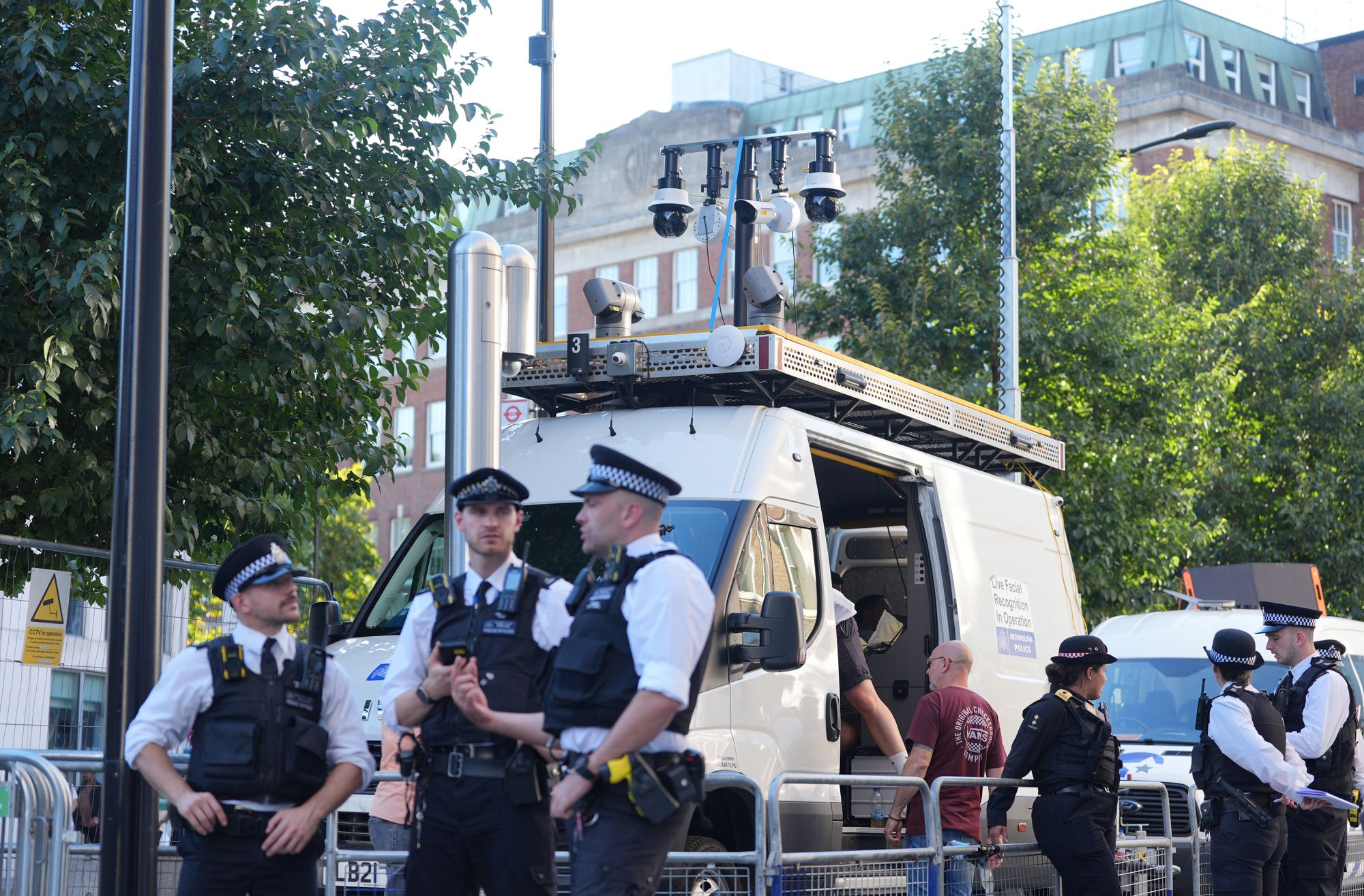 A Metropolitan Police Live Facial Recognition van in position outside Paddington Station in London, in place for the Notting Hill Carnival celebration in west London over the Summer Bank Holiday weekend.