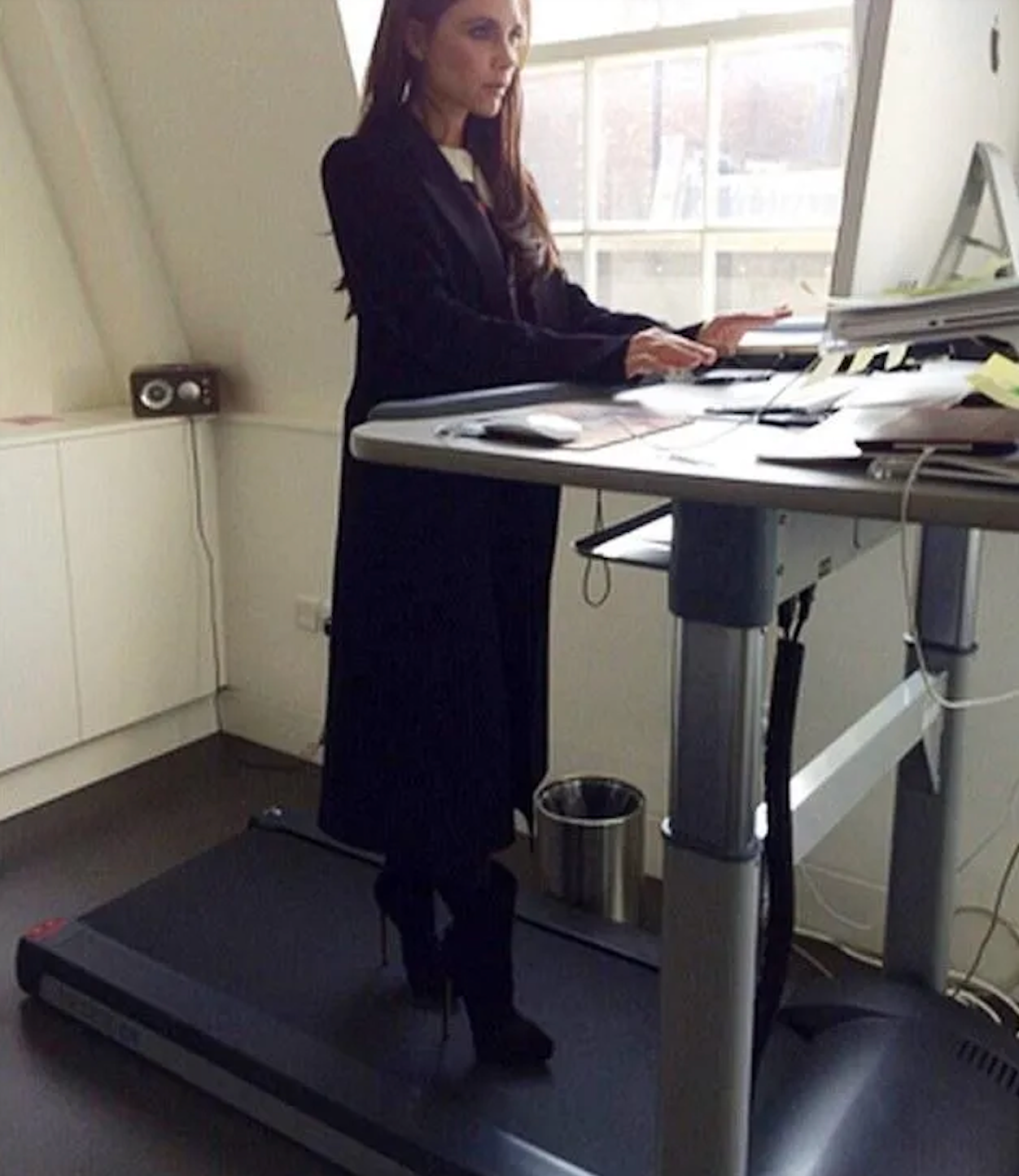 Multitasking: High heel enthusiast Victoria Beckham wearing stilettos on a treadmill