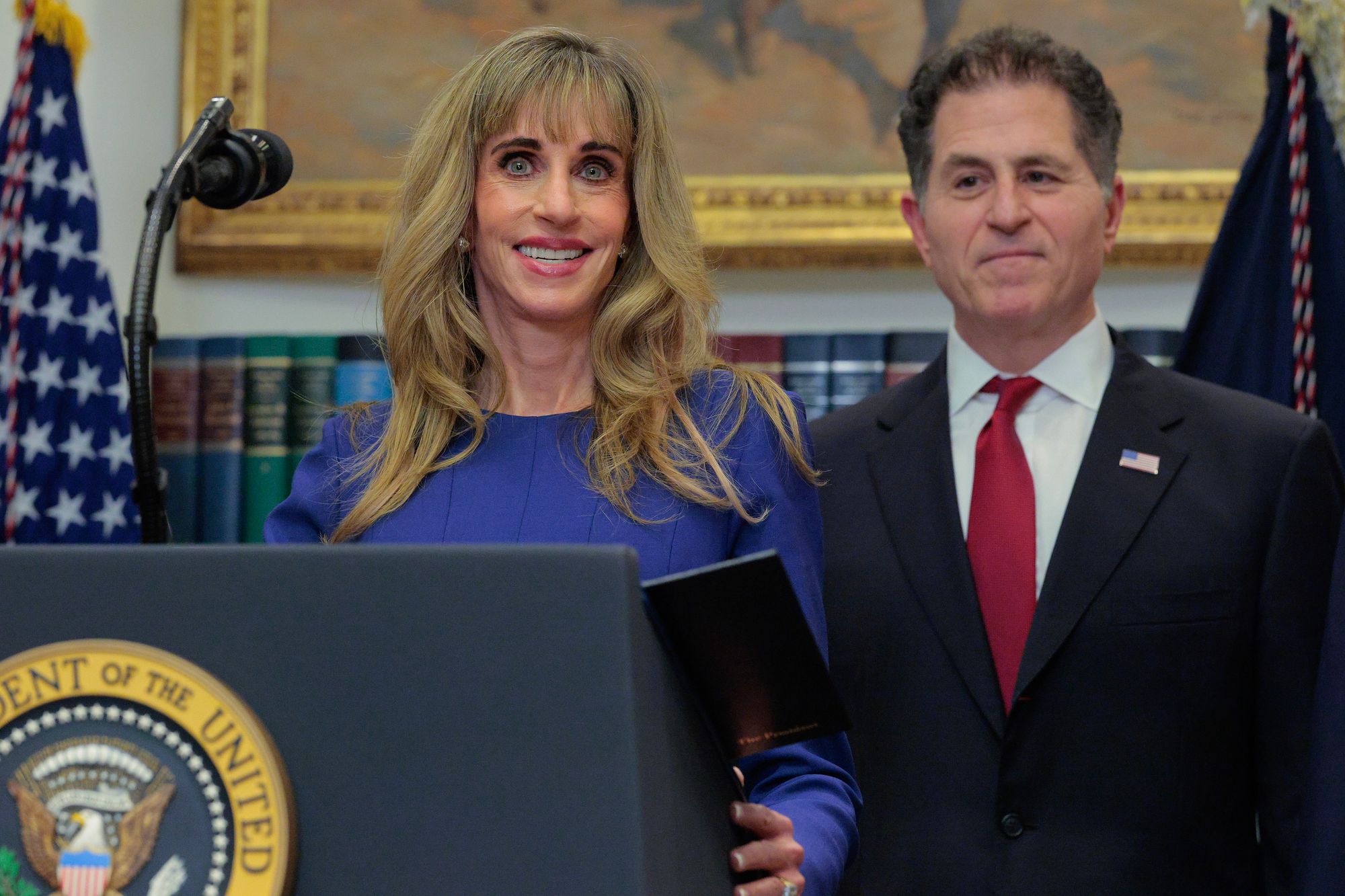 <p>Susan and Michael Dell at the White House</p>