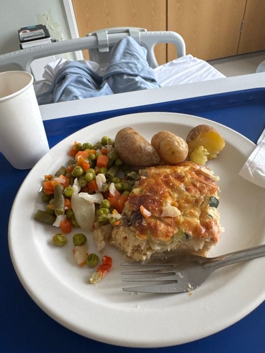 Claire Hill's hospital meals included veg and potatoes