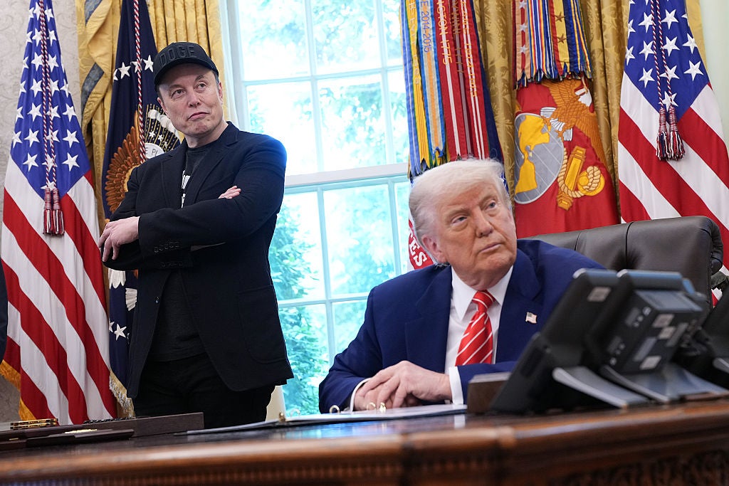 Tesla CEO Elon Musk and President Donald Trump on May 30, 2025. Major U.S. tech players, including on-again off-again White House ally Musk, have invested heavily in robotics, arguing they will compliment advances in AI and bring rapid gains in productivity