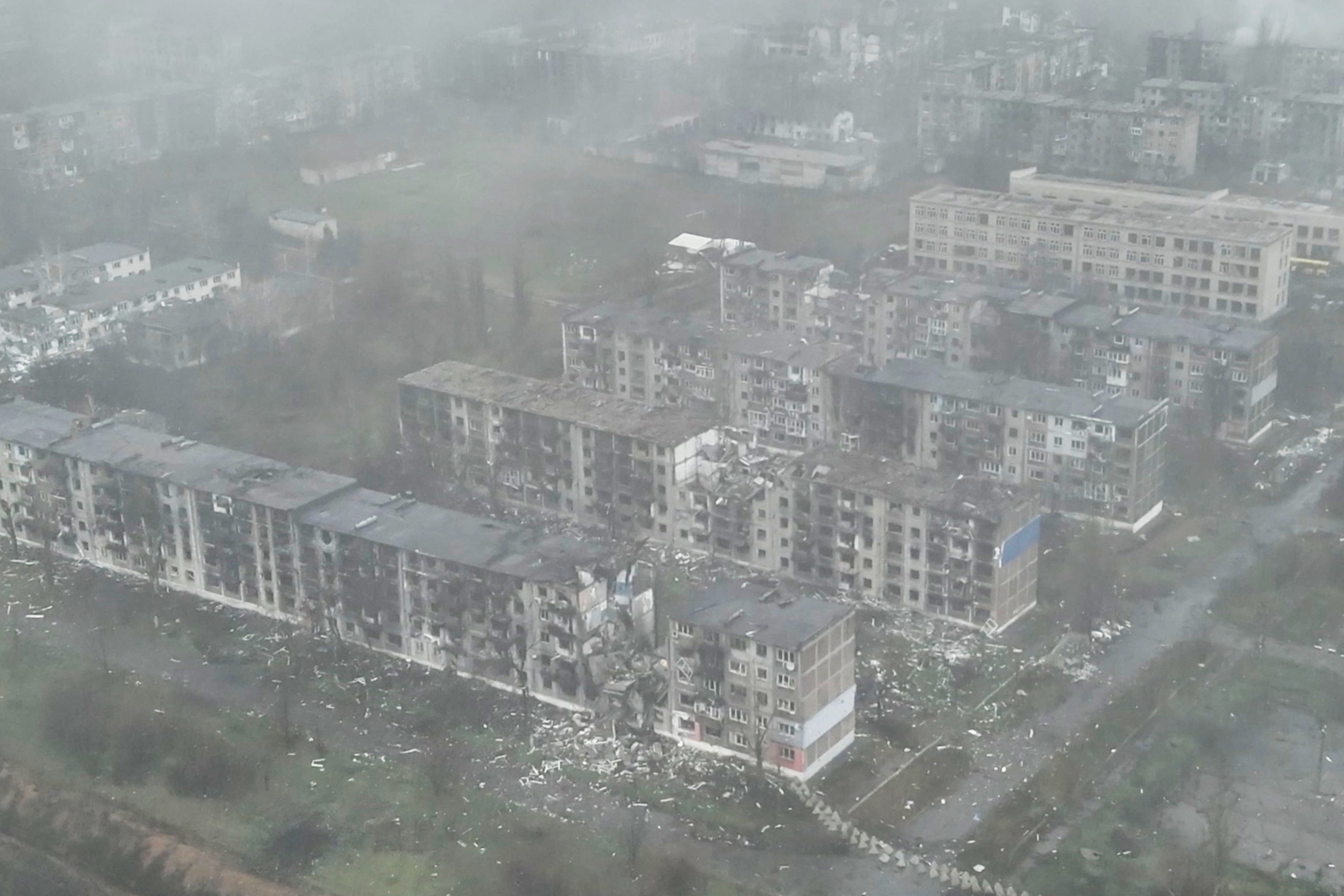 This image made from a December 2025 video provided by the Ukrainian Defense Forces shows the heavily-bombed city of Myrnohrad in eastern Ukraine's Donetsk region