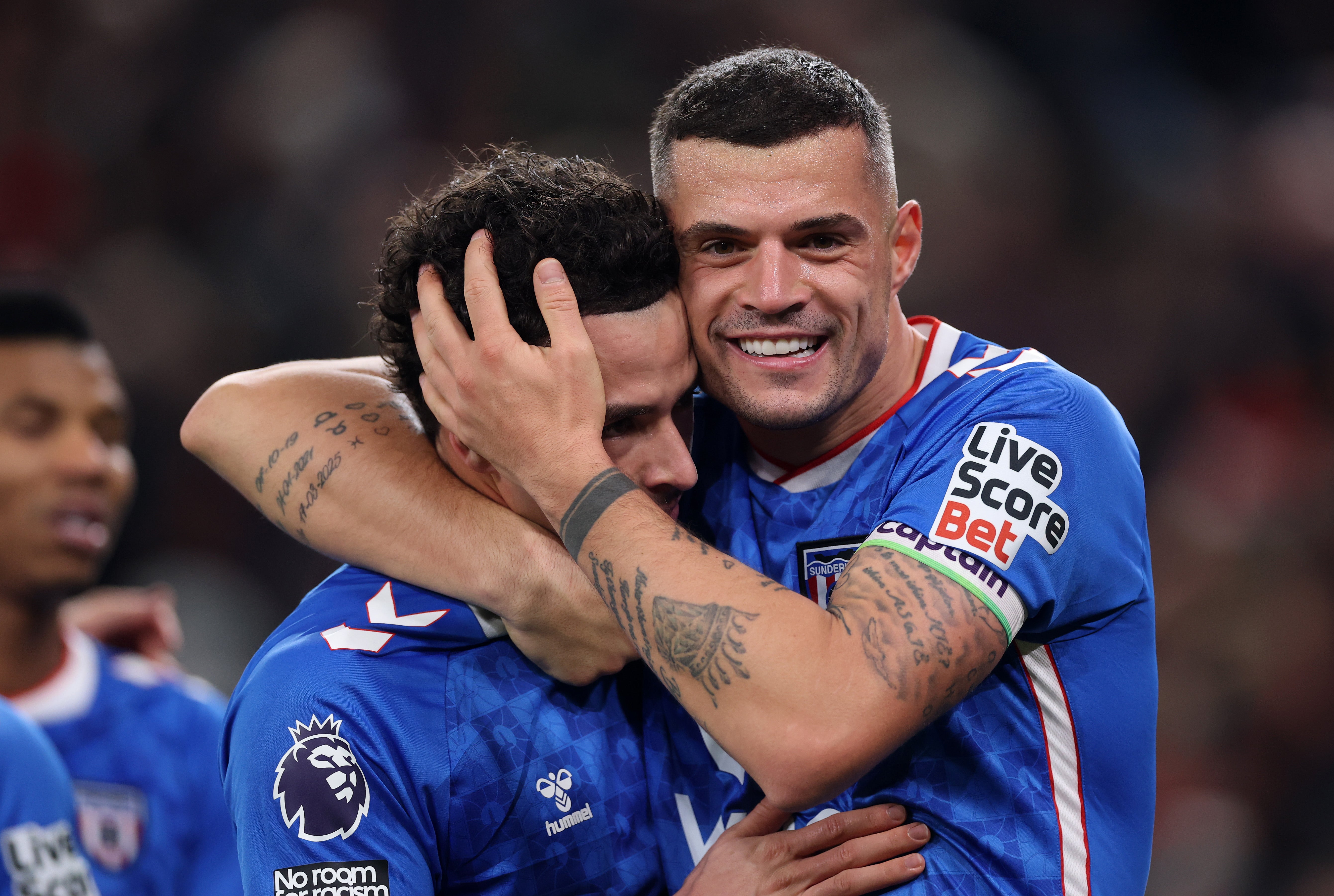 Granit Xhaka and Chemsdine Talbi, two summer signings, celebrate for Sunderland