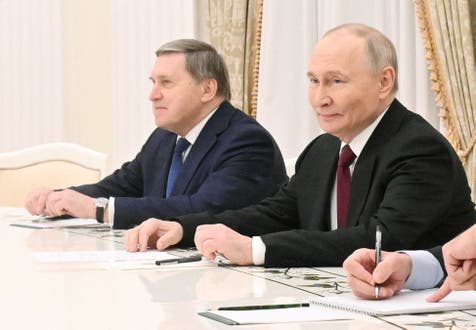<p>Russian president Vladimir Putin and his foreign policy aide Yuri Ushakov, seen here during a meeting with Donald Trump's special envoy Steve Witkoff and son-in-law Jared Kushner at the Kremlin in Moscow</p>