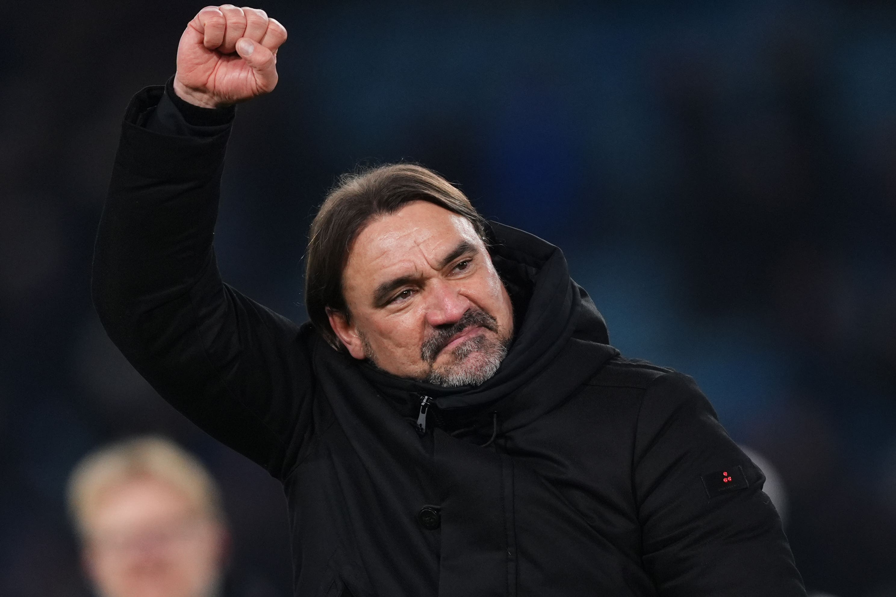 Leeds manager Daniel Farke celebrates after the Premier League win over Chelsea (Mike Egerton/PA)