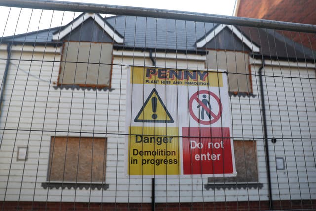 General view of the start of demolition work at the former home of Novichok victim Charlie Rowley, on Muggleton Road, Amesbury, Wiltshire, where Mr Rowley’s partner, Dawn Sturgess, was poisoned with Novichok (Andrew Matthews/PA)