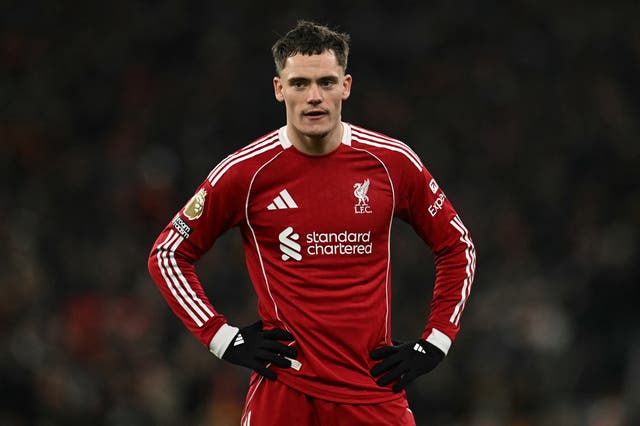 <p>Florian Wirtz reacts during the English Premier League football match between Liverpool and Sunderland at Anfield</p>