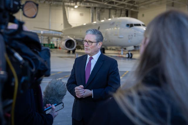 Prime Minister Sir Keir Starmer speaks to the media during a visit to RAF Lossiemouth in Moray (Paul Campbell/PA)