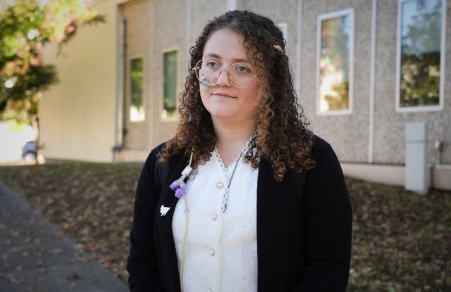 <p>Animal rights activist Zoe Rosenberg, who is on trial after taking four chickens from one of Perdue Farms' major poultry plants, is pictured outside Sonoma County Superior Court in Santa Rosa, Calif. on Tuesday, Oct. 28, 2025</p>