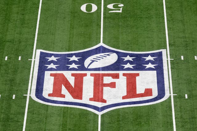 <p>The NFL shield is displayed at midfield during the Super Bowl 59 NFL football game, Feb. 9, 2025, in New Orleans</p>