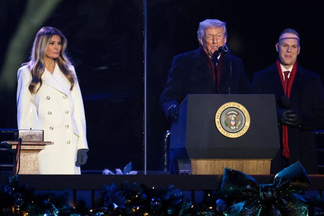 <p>President Donald Trump and first lady Melania Trump at the National Christmas Tree lighting ceremony in Washington, D.C., Thursday night</p>