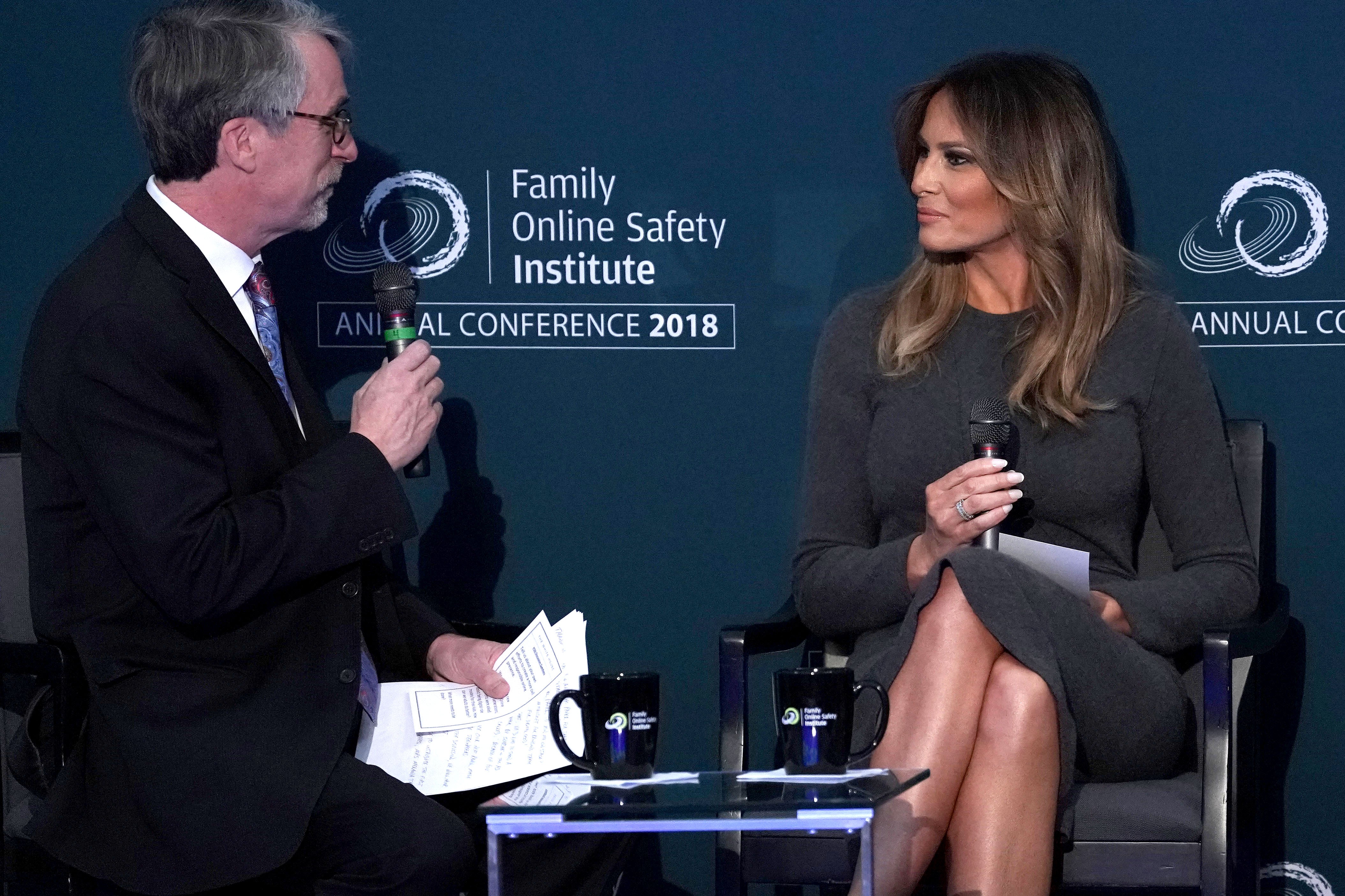 First lady Melania Trump participated in a discussion about ending cyberbullying at the U.S. Institute of Peace in 2018