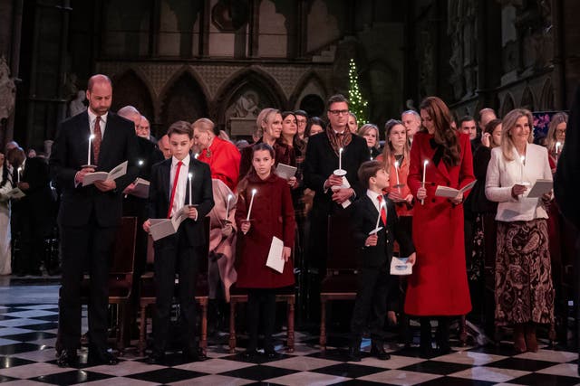 The Prince of Wales, Prince George, Princess Charlotte, Prince Louis, Princess of Wales and Duchess of Edinburgh during the Together At Christmas carol service (Aaron Chown/PA)