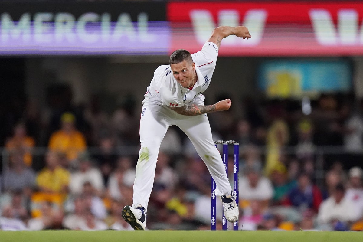 Brydon Carse representing England in the Ashes Series at The Gabba.