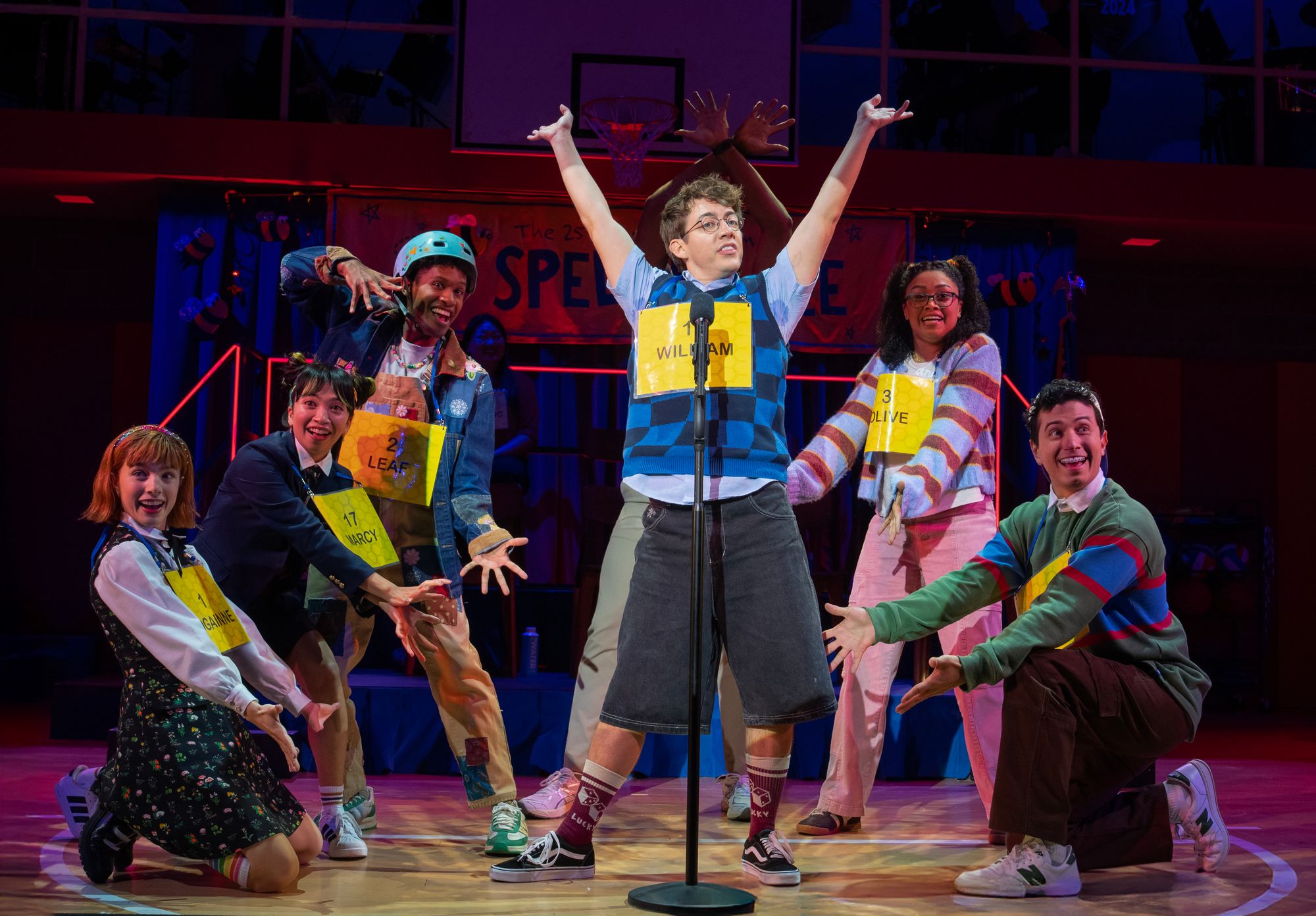Kevin McHale (center) and the cast of 'The 25th Annual Putnam County Spelling Bee'