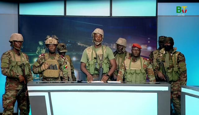 <p>This videograb taken from handout footage released by Benin TV on December 7, 2025, shows soldiers from the "Military Committee for Refoundation" (CMR), appearing on state television in Cotonou, after a reported attempted coup in the West African nation. </p>