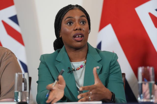 Conservative Party leader Kemi Badenoch during a press conference setting out their proposed terms of reference for a national inquiry into grooming gangs (Lucy North/PA)