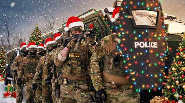 <p>In its latest social media campaign, the Department of Homeland Security imposed Christmas decor on immigration law enforcement agents to promote its mass deportation agenda</p>