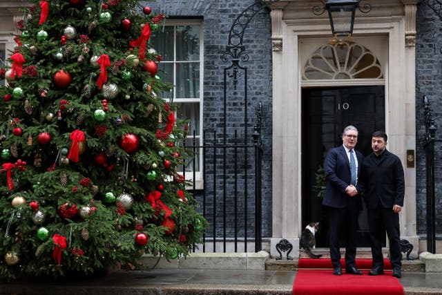 Prime Minister Sir Keir Starmer welcomes Ukrainian President Volodymyr Zelensky to Number 10 Downing Street, London (Toby Melville/PA)