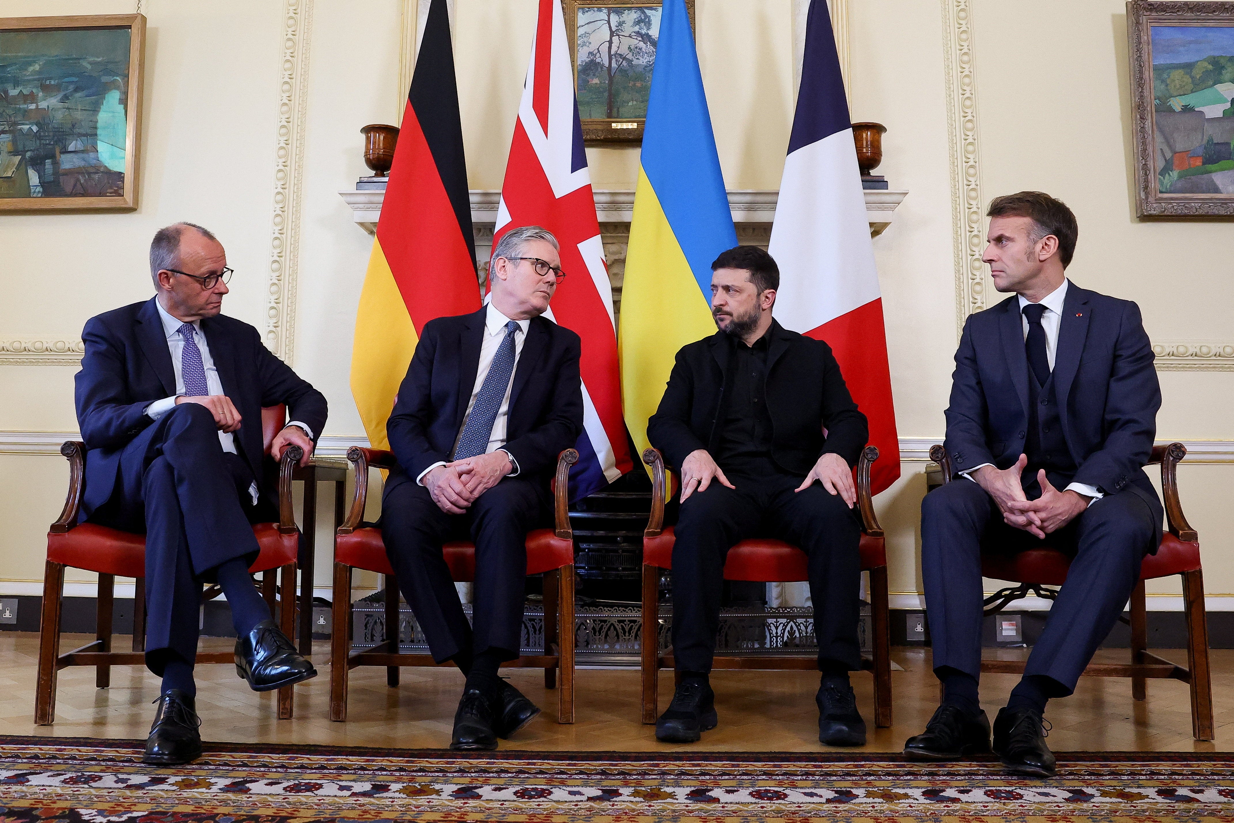 <p>German Chancellor Friedrich Merz, Prime Minister Sir Keir Starmer, Ukrainian President Volodymyr Zelensky and French President Emmanuel Macron</p>