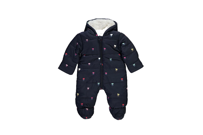 best baby snowsuit indybest review George navy tulip floral fleece lined hooded snowsuit