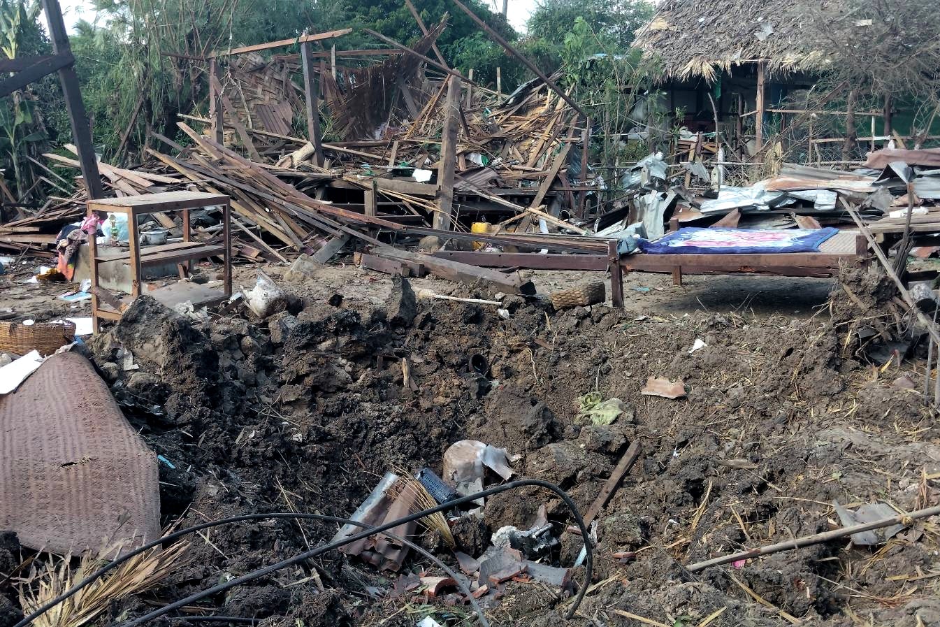 Debris in an area allegedly hit by an airstrike in Mayakan village, Myanmar, in early December