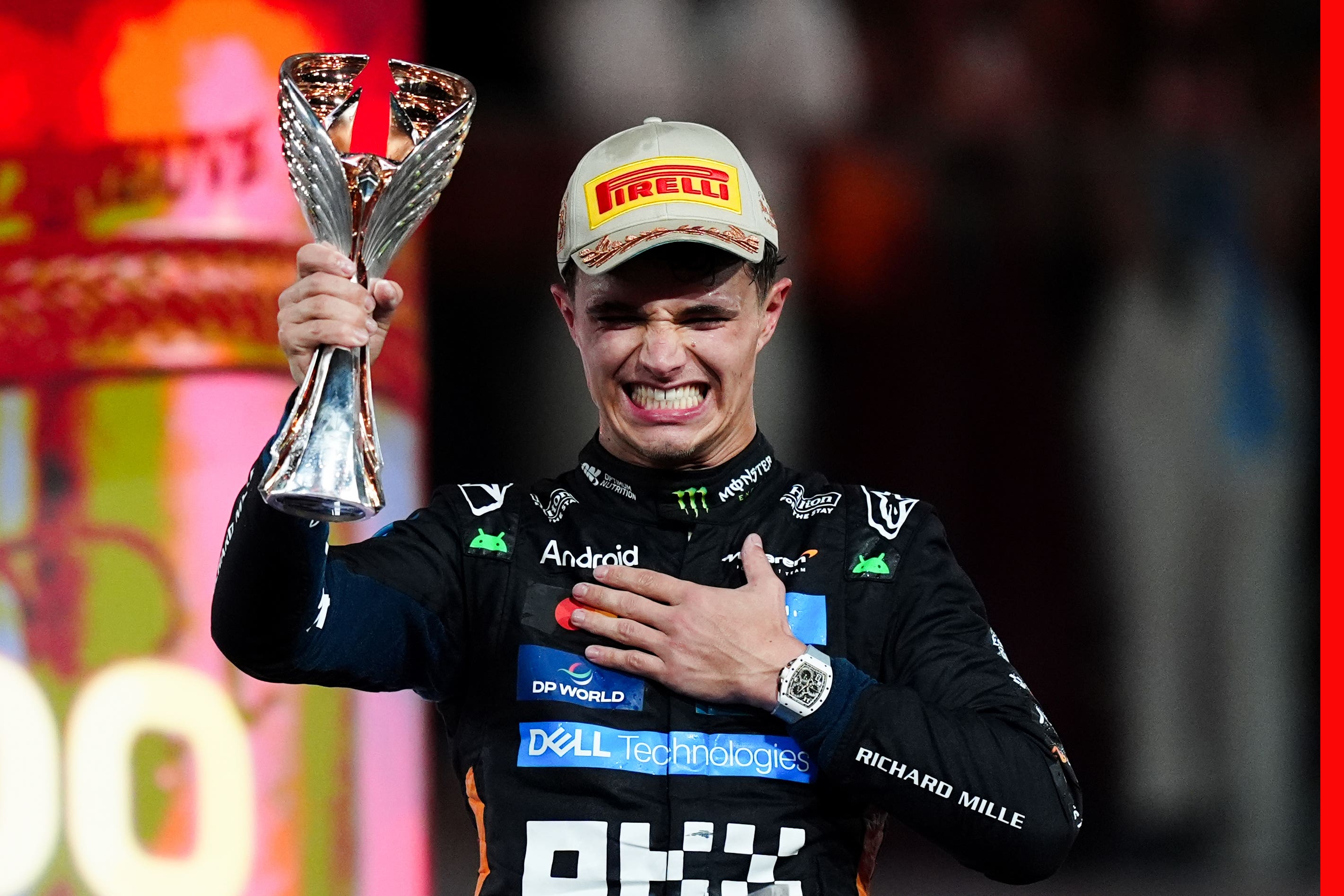 Lando Norris celebrates winning the Formula One world championship (David Davies/PA)