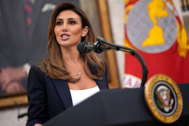 <p>White House Presidential Counselor Alina Habba delivers remarks before being sworn in as the interim U.S. Attorney for New Jersey in the Oval Office at the White House on March 28, 2025 in Washington, DC</p>
