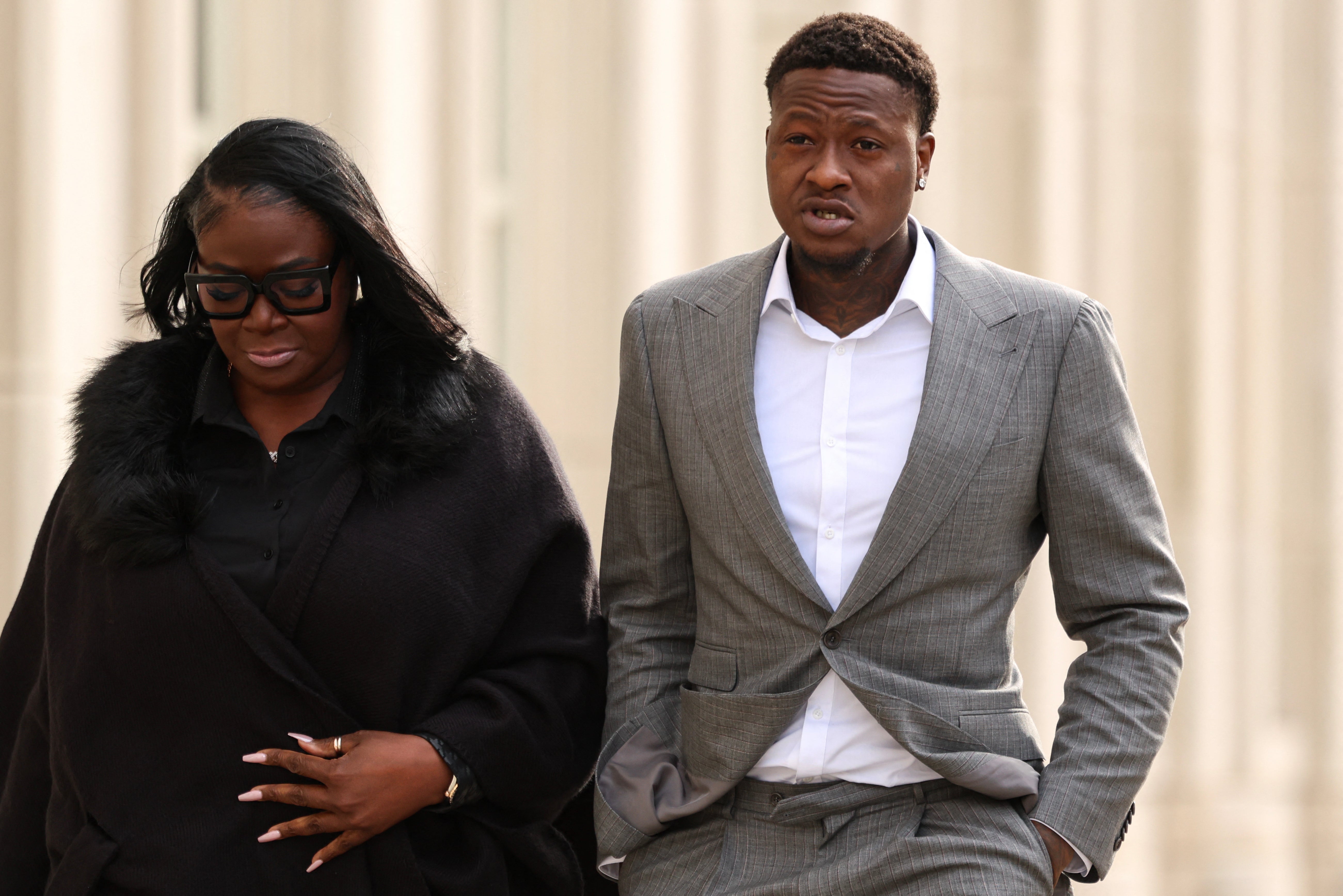NBA player Terry Rozier (R) and lawyers arrives for his arraignment hearing at Brooklyn Federal Court on charges tied to illegal sports betting and poker game schemes on December 8, 2025 in New York City