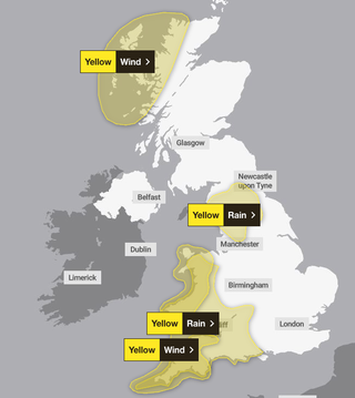 Met Office issues weather warnings for winds up to 70mph and heavy rain ...