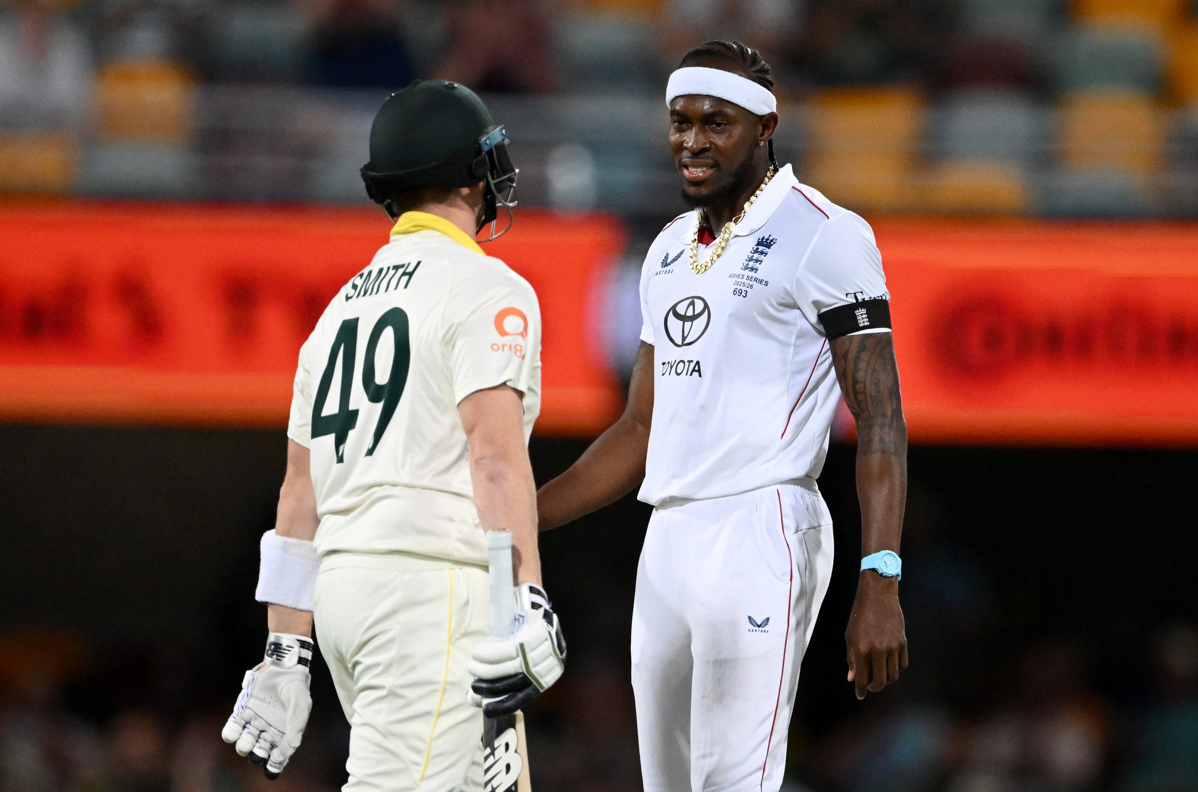 <p>Jofra Archer and Steve Smith were involved in a heated exchange in Brisbane</p>