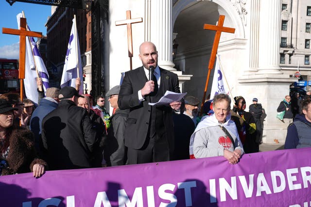 <p>Ukip leader Nick Tenconi addresses a rally at Marble Arch in London in October 2025</p>