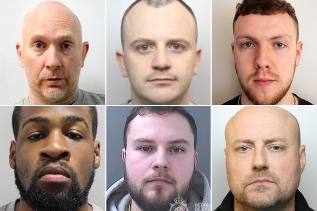 <p>(Clockwise, from top left) Wayne Couzens, Dean Dempster, Ben Bottomley, Cliff Mitchell, Lewis Edwards and Richard Mills – all police officers convicted of at least one sexual offence since the start of 2022</p>