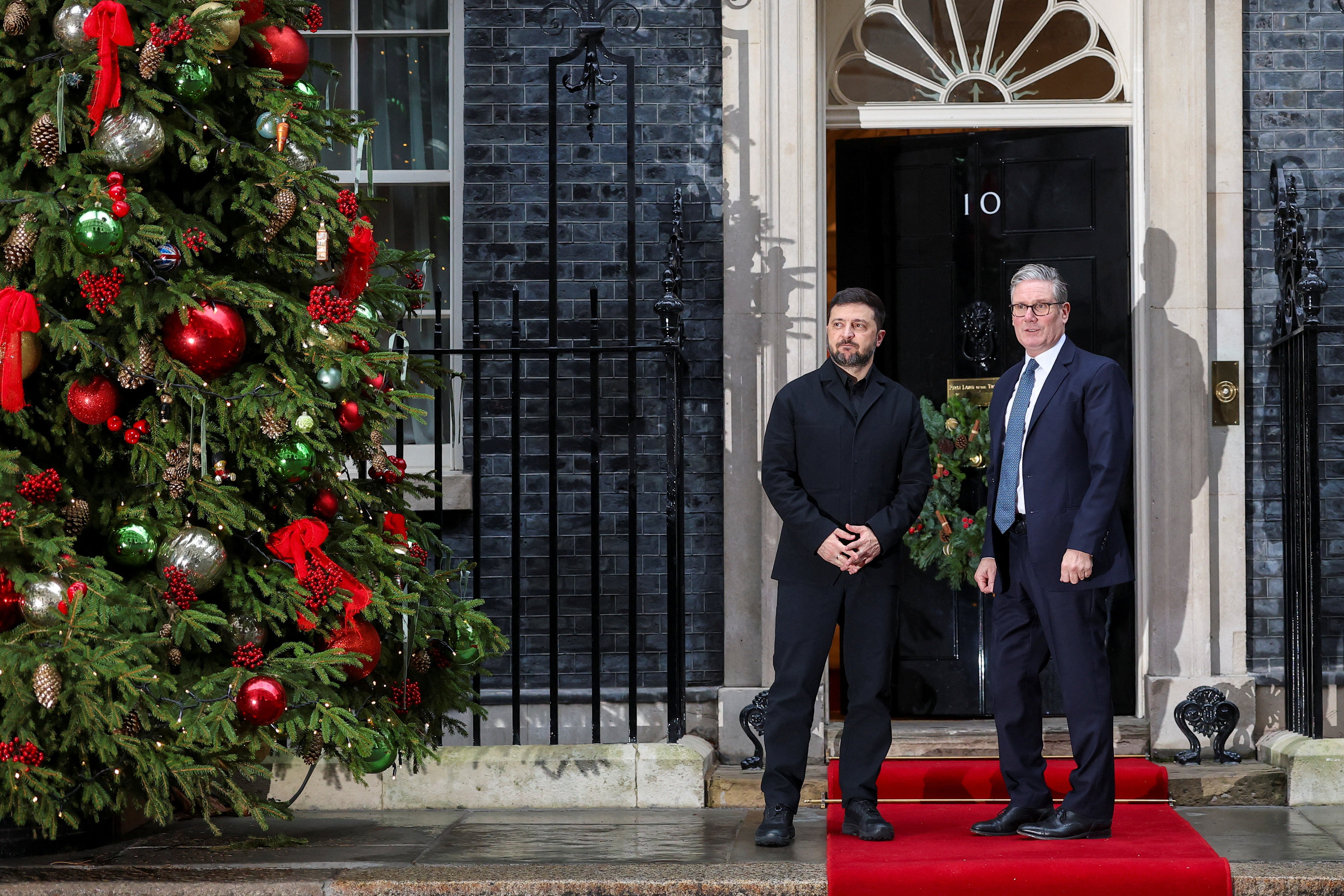 Ukrainian president Volodymyr Zelensky and prime minister Sir Keir Starmer outside Number 10 Downing Street, London