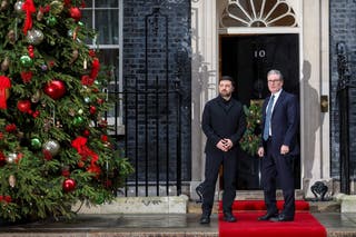Ukrainian president Volodymyr Zelensky and prime minister Sir Keir Starmer outside Number 10 Downing Street, London