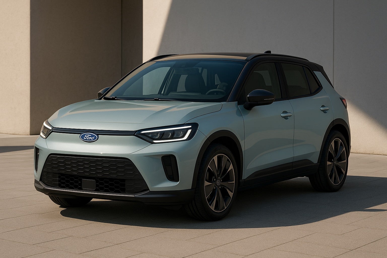 <p>Our render shows how a Renault 5-based electric Ford Fiesta could look in 2028</p>