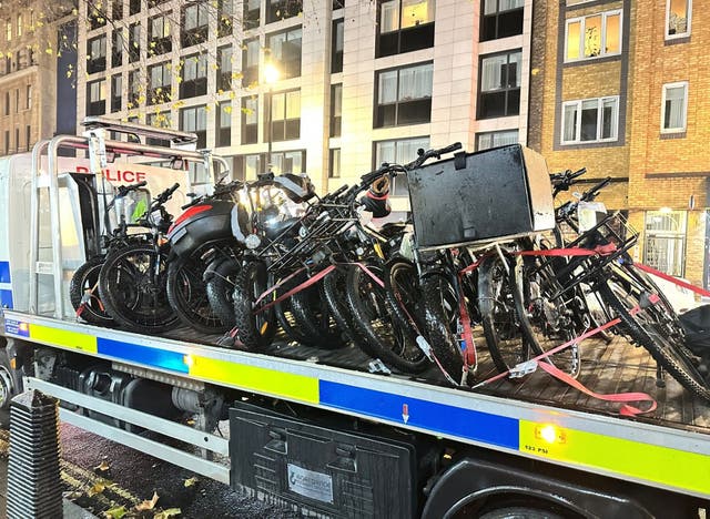 <p>E-bikes seized by the Metropolitan Police in the West End on 5 December</p>