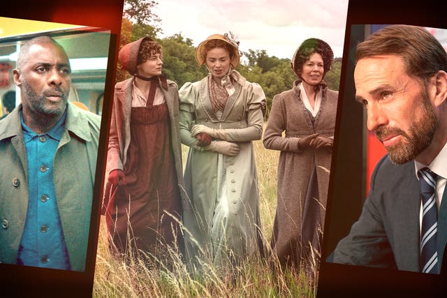 <p>Idris Elba in the second season of ‘Hijack’, ‘Pride & Prejudice’, starring Emma Corrin, Freya Mavor and Olivia Colman, and Joseph Fiennes as Gareth Southgate in ‘Dear England’</p>
